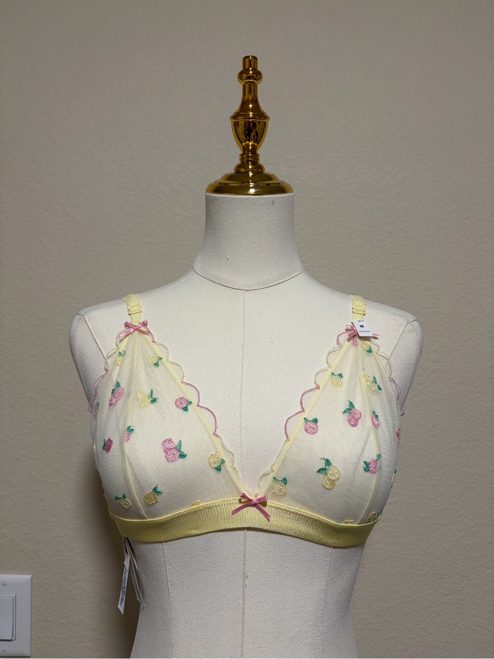 PINK Victoria's Secret Sheer Yellow Floral Embroidered Bralette